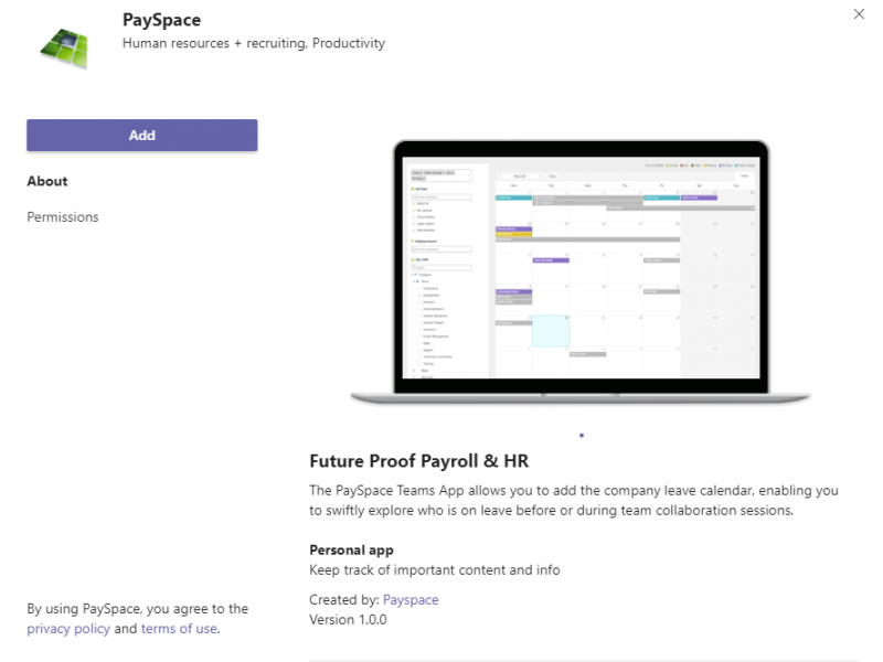 PaySpace Leave Calendar on Microsoft Teams
