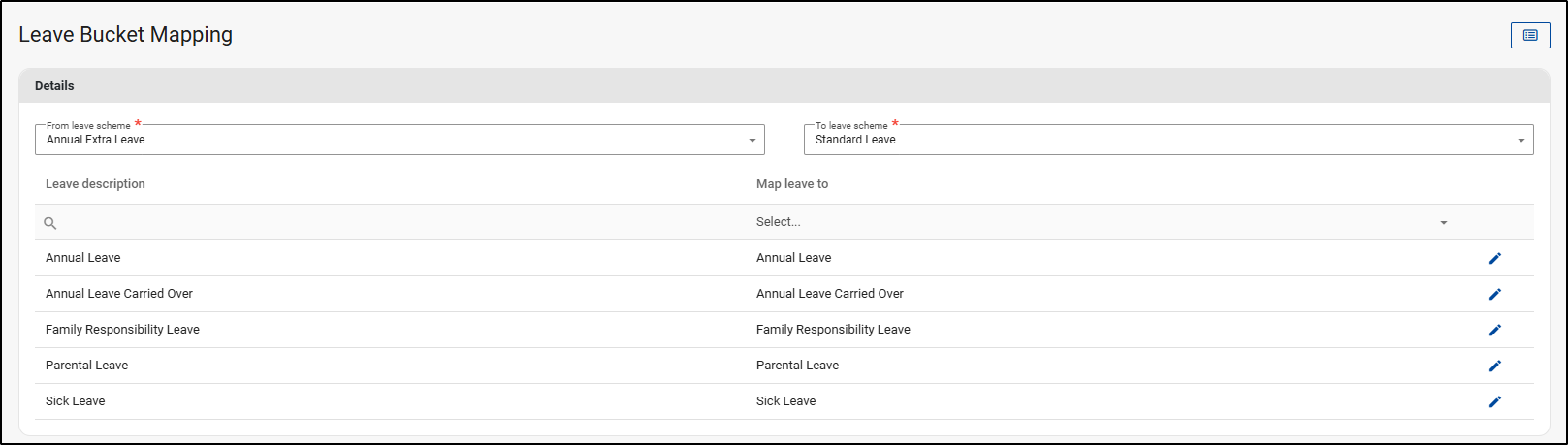 Leave Bucket Mapping Details