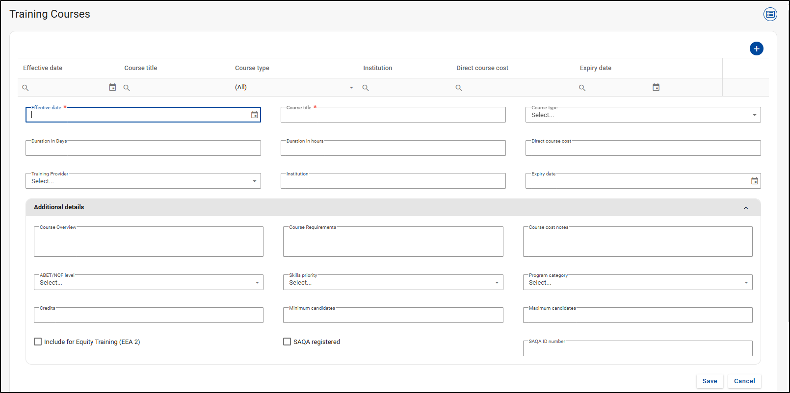Training Courses Form